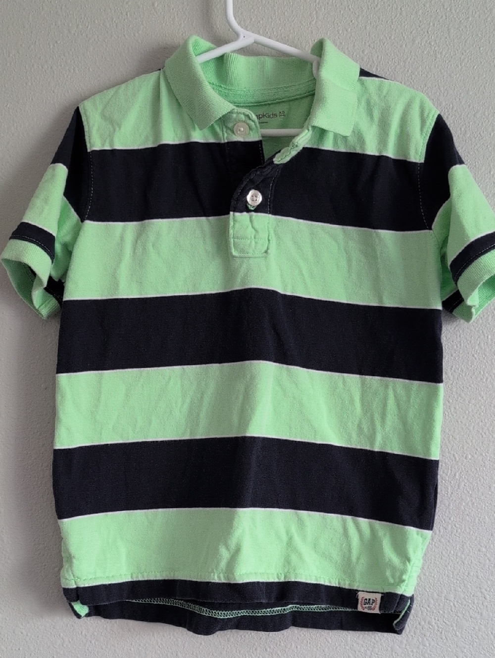 GAP Kids Boy Mint Green and Dark Navy Blue Striped Polo